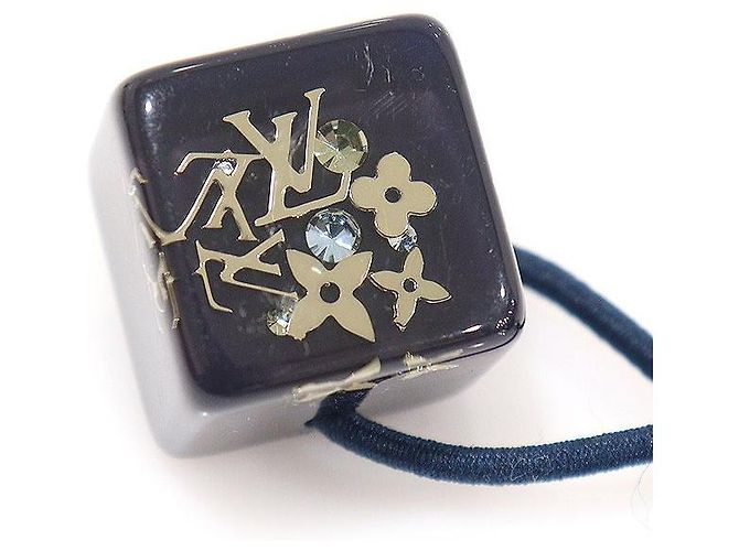 Louis Vuitton Elastico per Capelli in Resina Blu Navy con Cubo Incluso in Tonalità Argento - vista 5