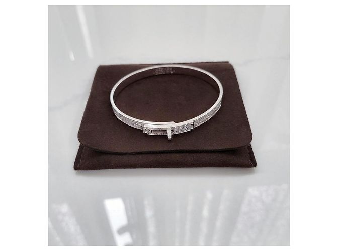 Hermès Bracciale Kelly Modello Piccolo Pieno Diamante Oro Bianco Donna Argento - vista 11