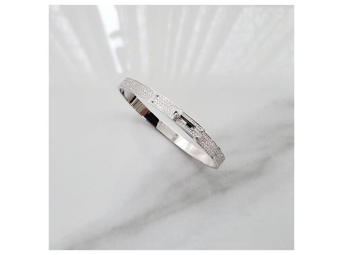Hermès Bracciale Kelly Modello Piccolo Pieno Diamante Oro Bianco Donna Argento - vista 5
