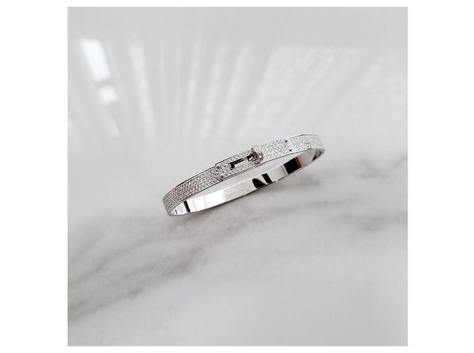 Hermès Bracciale Kelly Modello Piccolo Pieno Diamante Oro Bianco Donna Argento - vista 7