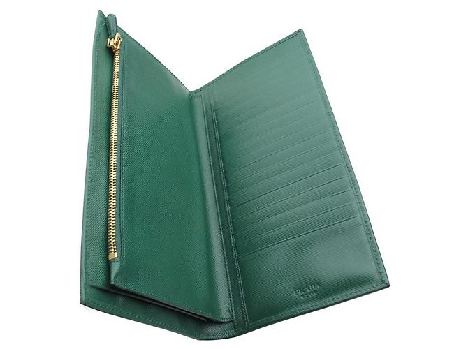 Prada Green Saffiano Organizer Wallet - view 4