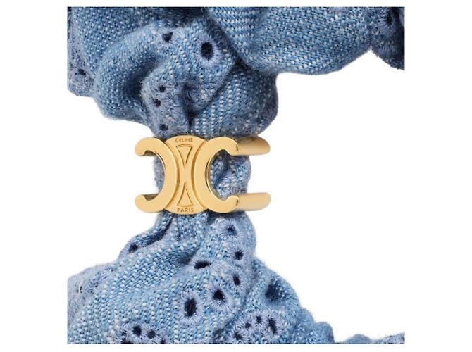 Céline Bestickte Scrunchie Messing Gold-Finish Baumwolle Hellblau - Ansicht 2