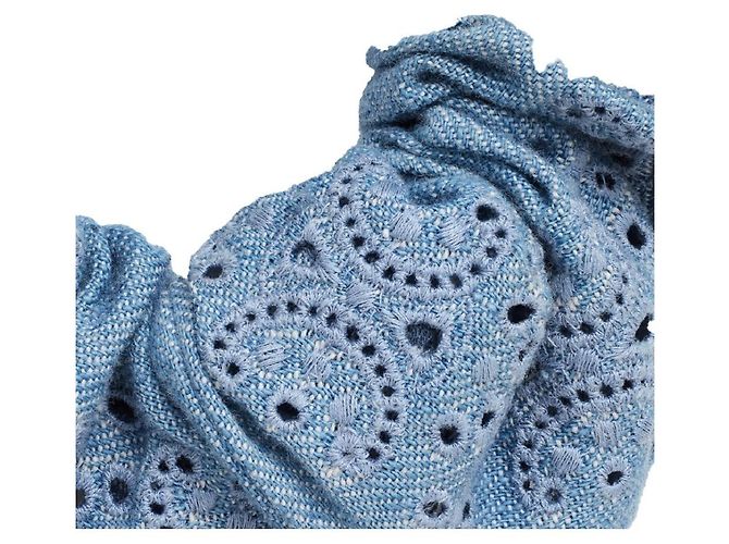 Céline Bestickte Scrunchie Messing Gold-Finish Baumwolle Hellblau - Ansicht 3