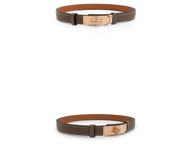 Hermès Kelly-Gürtel Etoupe mit roségoldener Prägung Mehrfarben - Ansicht 2
