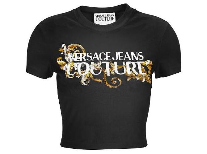 Versace Barock T-Shirt mit Kristallumriss Schwarz - Ansicht 4
