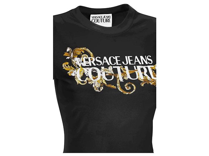 Versace Barock T-Shirt mit Kristallumriss Schwarz - Ansicht 7