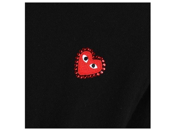 Comme Des Garcons Suéter negro con cuello en V y strass en forma de corazón rojo - vista 8