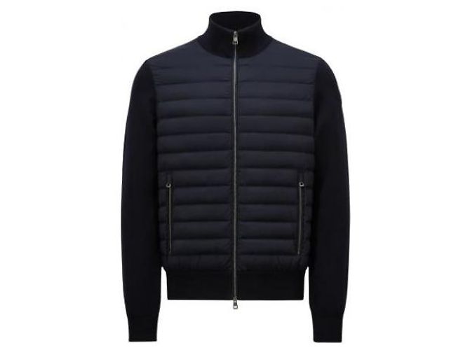 Moncler Cardigã de algodão crêpe acolchoado com zíper Azul - vista 4