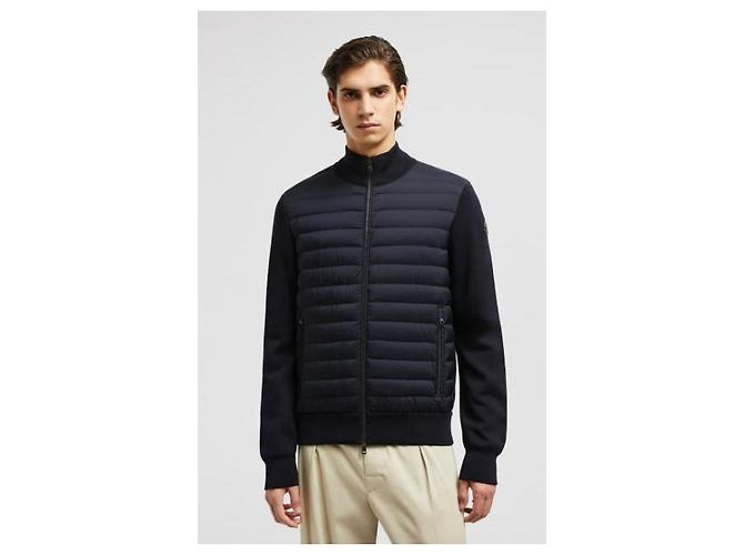 Moncler Cardigã de algodão crêpe acolchoado com zíper Azul - vista 5