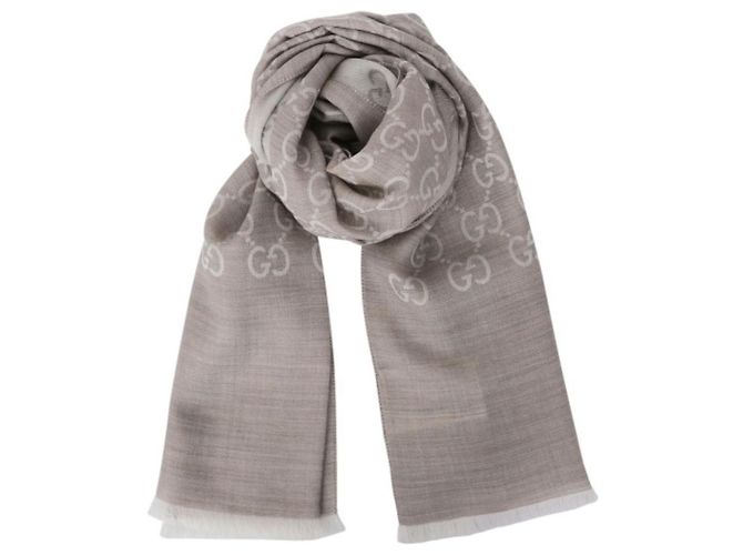 Gucci Sciarpa bicolore in lana e seta jacquard GG Marrone - vista 2