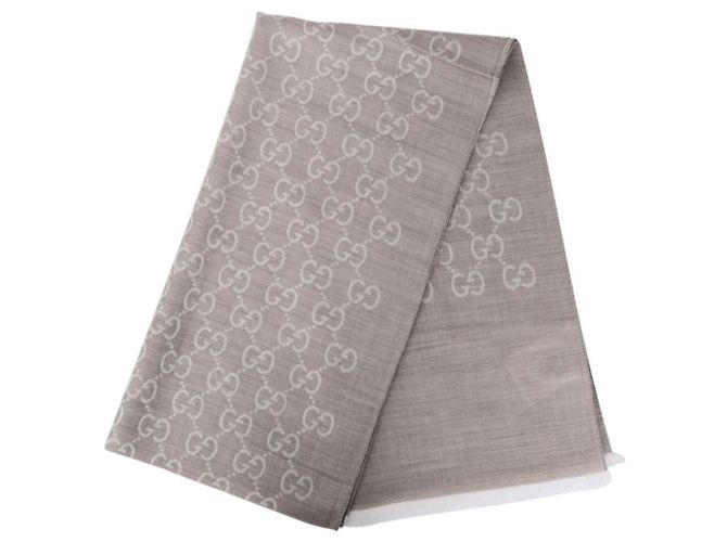 Gucci Sciarpa bicolore in lana e seta jacquard GG Marrone - vista 3