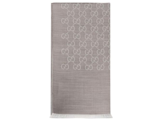 Gucci Sciarpa bicolore in lana e seta jacquard GG Marrone - vista 4
