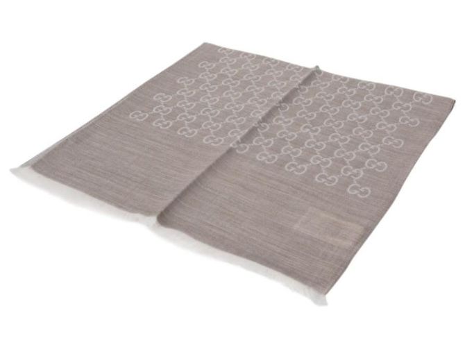 Gucci Sciarpa bicolore in lana e seta jacquard GG Marrone - vista 5