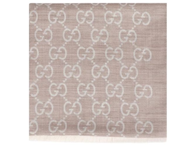 Gucci Sciarpa bicolore in lana e seta jacquard GG Marrone - vista 6