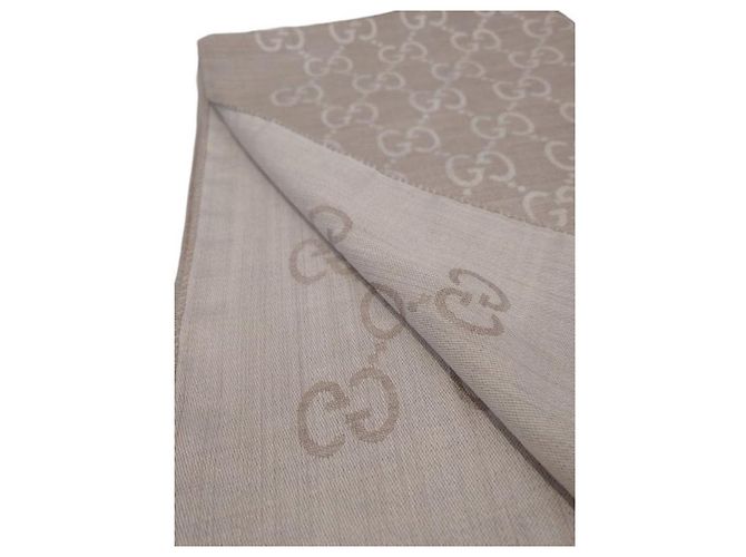 Gucci Sciarpa bicolore in lana e seta jacquard GG Marrone - vista 8