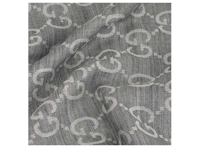 Gucci Sciarpa bicolore in lana e seta GG jacquard grigio chiaro Marrone - vista 10