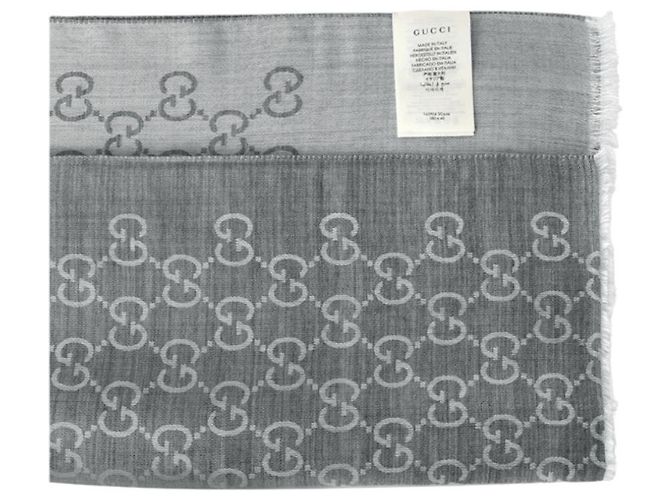 Gucci Sciarpa bicolore in lana e seta GG jacquard grigio chiaro Marrone - vista 6