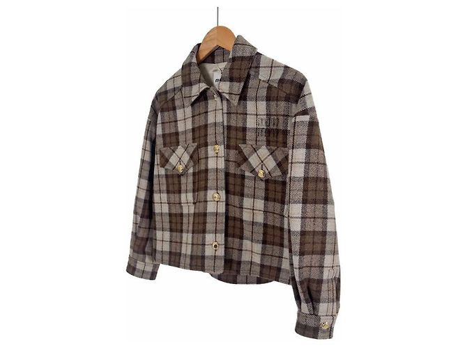 Miu Miu Giacca Blouson Crop con Logo per Donna Marrone Cocoa - vista 2