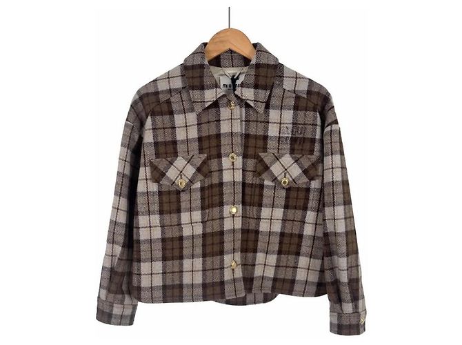 Miu Miu Giacca Blouson Crop con Logo per Donna Marrone Cocoa - vista 3