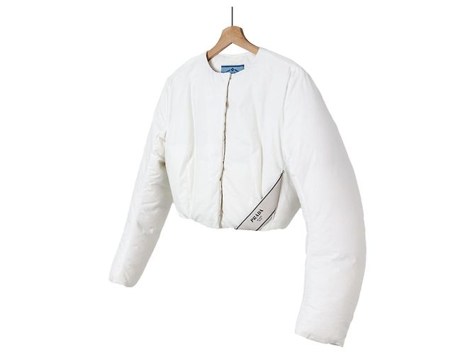 Prada Chaqueta de plumas corta de algodón con logo triangular Mujer Blanca Blanco - vista 2