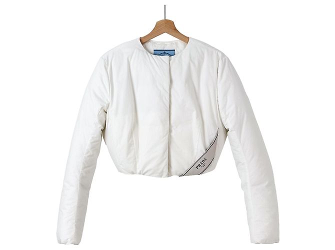 Prada Chaqueta de plumas corta de algodón con logo triangular Mujer Blanca Blanco - vista 3