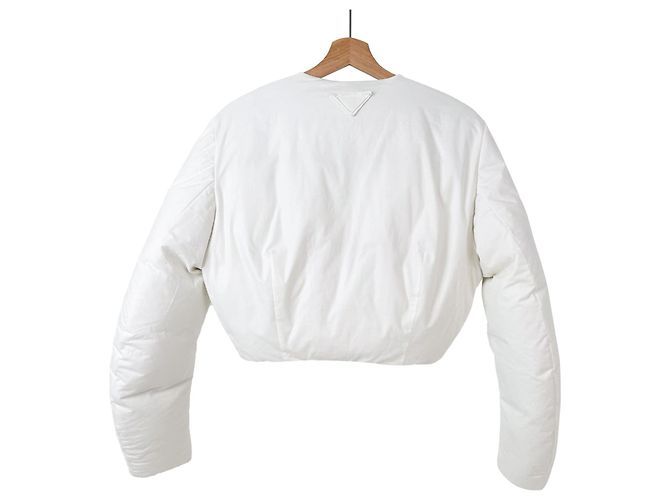 Prada Chaqueta de plumas corta de algodón con logo triangular Mujer Blanca Blanco - vista 4