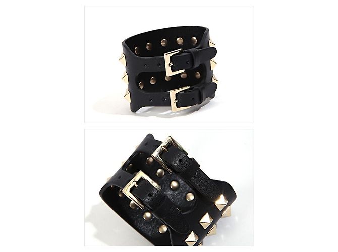 Valentino Bracciale in pelle Rockstud VIT Nero - vista 2
