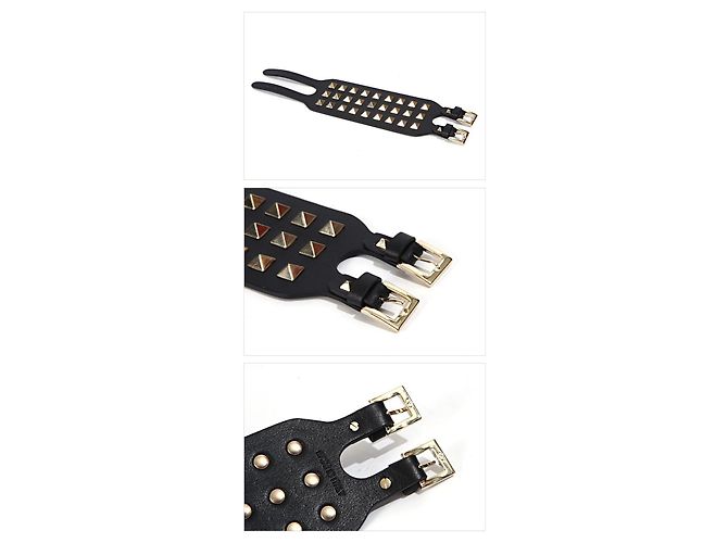 Valentino Bracciale in pelle Rockstud VIT Nero - vista 3