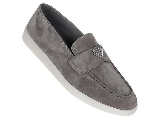 Prada Mocassino in Suede con Logo Triangolo Marrone - vista 7