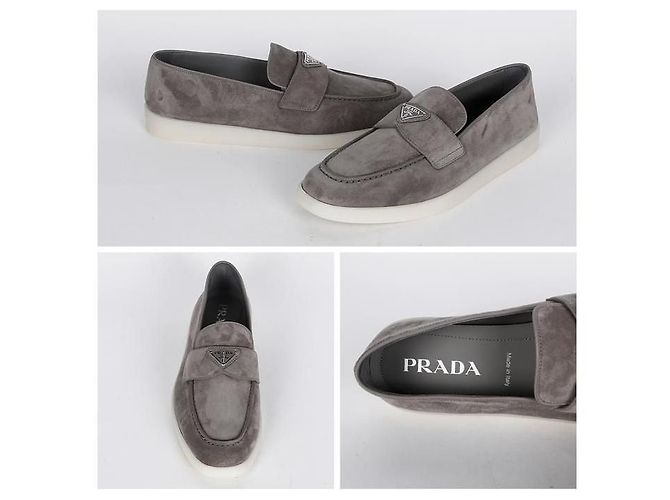 Prada Mocassino in Suede con Logo Triangolo Marrone - vista 8