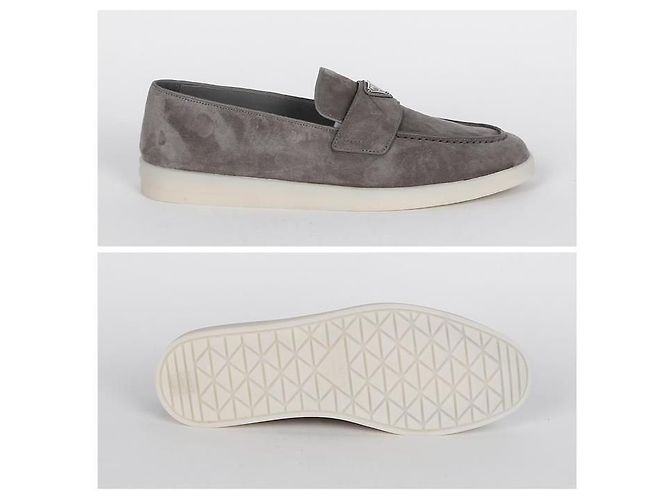 Prada Mocassino in Suede con Logo Triangolo Marrone - vista 9