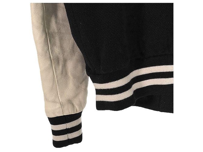 Céline Giacca Varsity Teddy Testurizzata Classica in Lana e Pelle con Logo da Uomo Bianco - vista 11