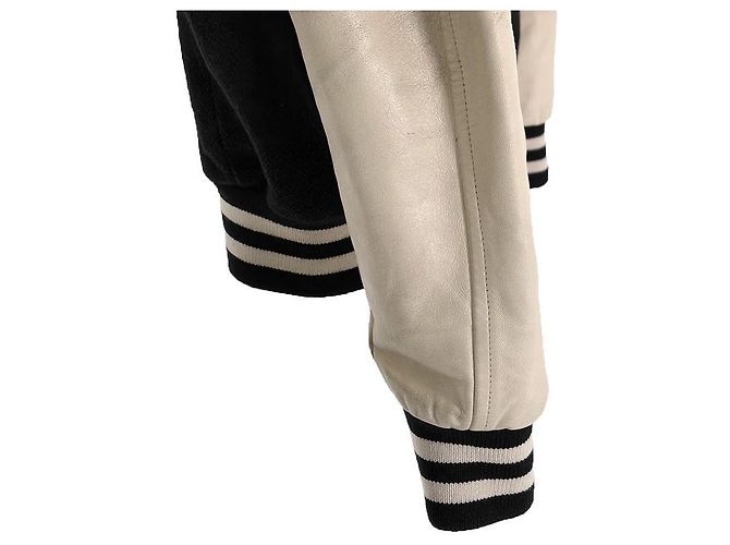 Céline Giacca Varsity Teddy Testurizzata Classica in Lana e Pelle con Logo da Uomo Bianco - vista 13