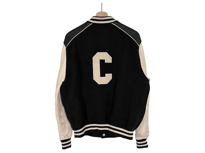 Céline Giacca Varsity Teddy Testurizzata Classica in Lana e Pelle con Logo da Uomo Bianco - vista 4