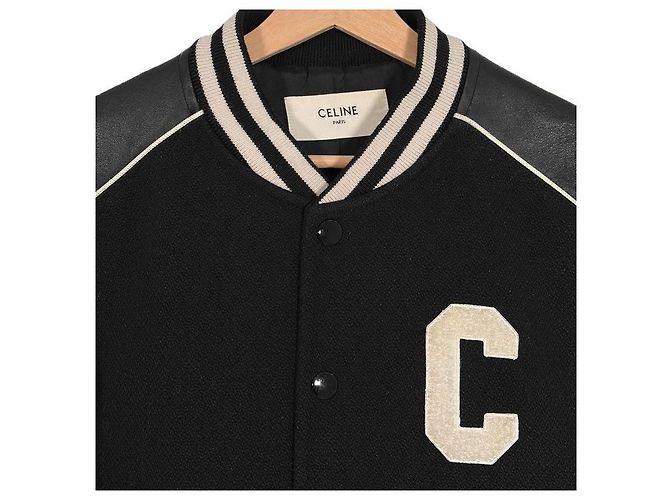 Céline Giacca Varsity Teddy Testurizzata Classica in Lana e Pelle con Logo da Uomo Bianco - vista 5