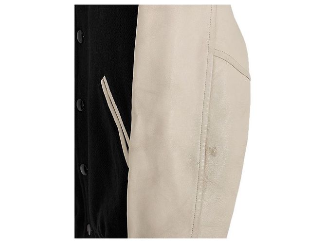 Céline Giacca Varsity Teddy Testurizzata Classica in Lana e Pelle con Logo da Uomo Bianco - vista 7
