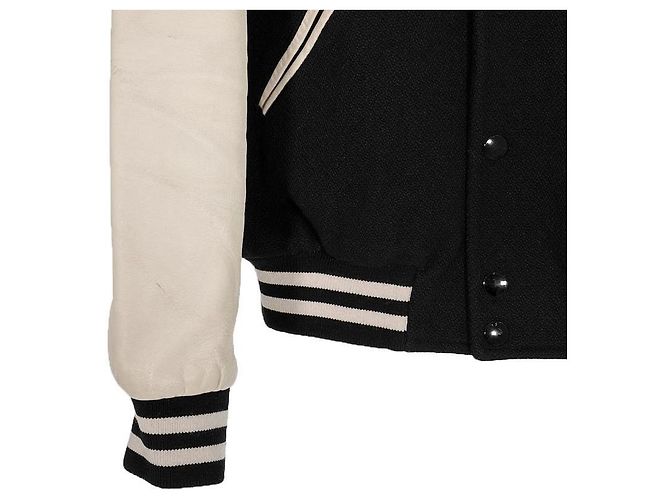 Céline Giacca Varsity Teddy Testurizzata Classica in Lana e Pelle con Logo da Uomo Bianco - vista 8