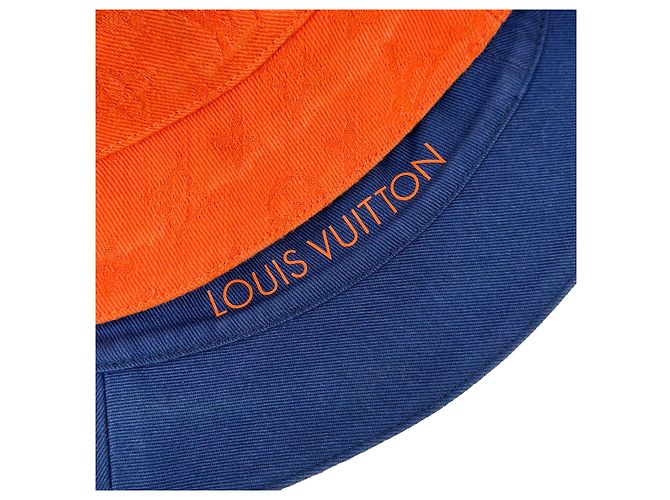 Louis Vuitton Denim Monogram Reversible Essential Bucket Hat Orange Navy Blue - view 10