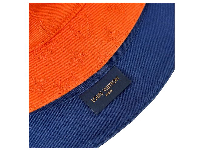 Louis Vuitton Denim Monogram Reversible Essential Bucket Hat Orange Navy Blue - view 11