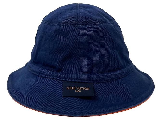 Louis Vuitton Denim Monogram Reversible Essential Bucket Hat Orange Navy Blue - view 2