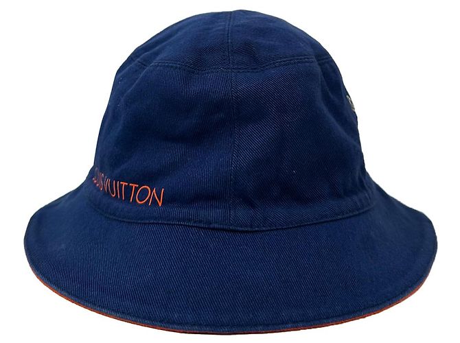 Louis Vuitton Denim Monogram Reversible Essential Bucket Hat Orange Navy Blue - view 3