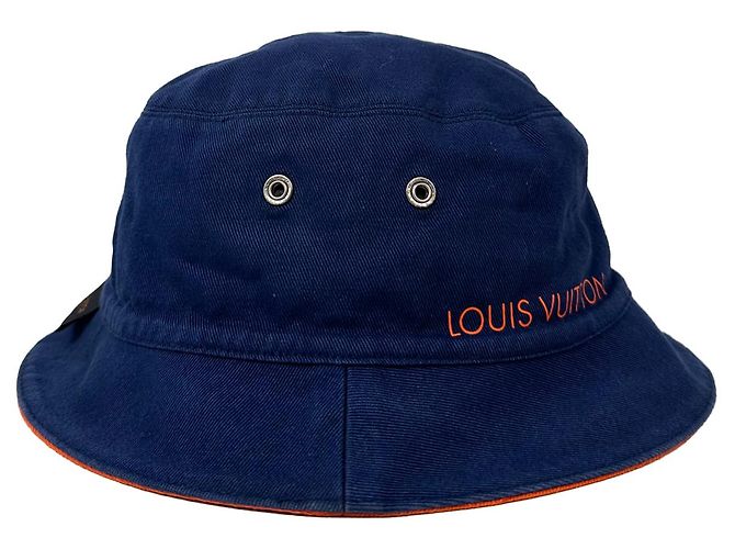 Louis Vuitton Denim Monogram Reversible Essential Bucket Hat Orange Navy Blue - view 4
