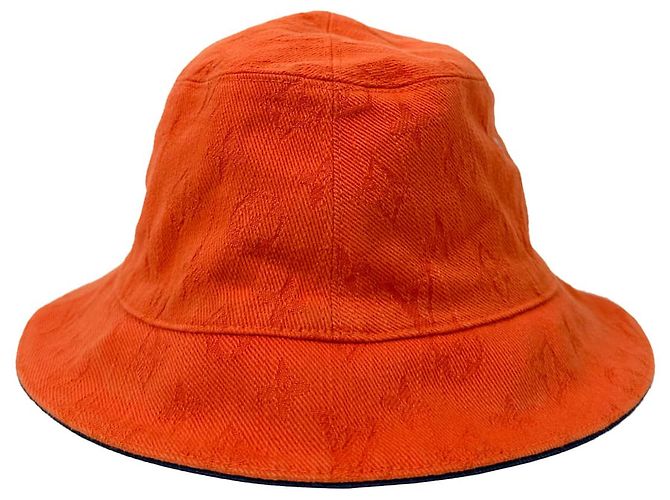 Louis Vuitton Denim Monogram Reversible Essential Bucket Hat Orange Navy Blue - view 6