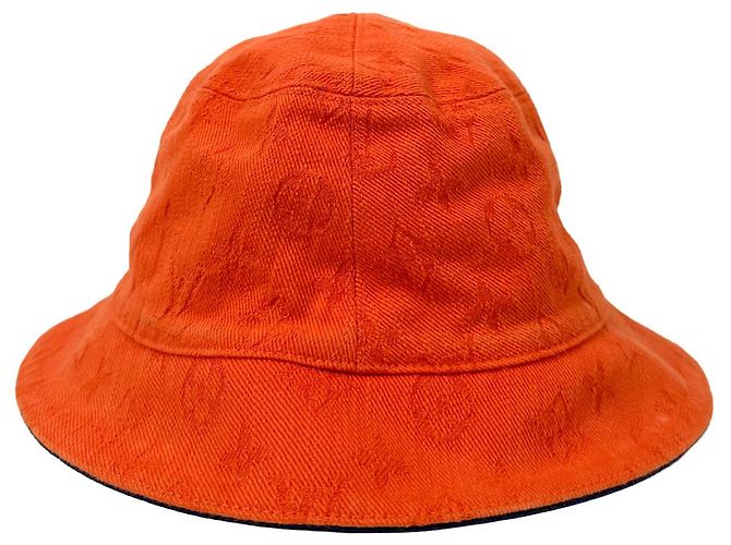 Louis Vuitton Denim Monogram Reversible Essential Bucket Hat Orange Navy Blue - view 7