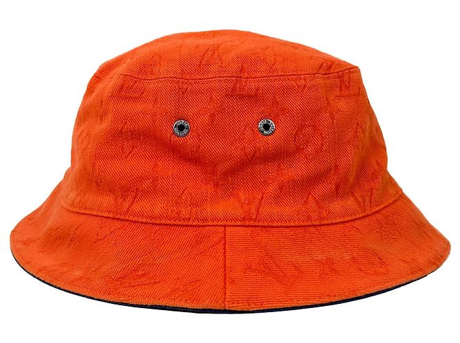 Louis Vuitton Denim Monogram Reversible Essential Bucket Hat Orange Navy Blue - view 8