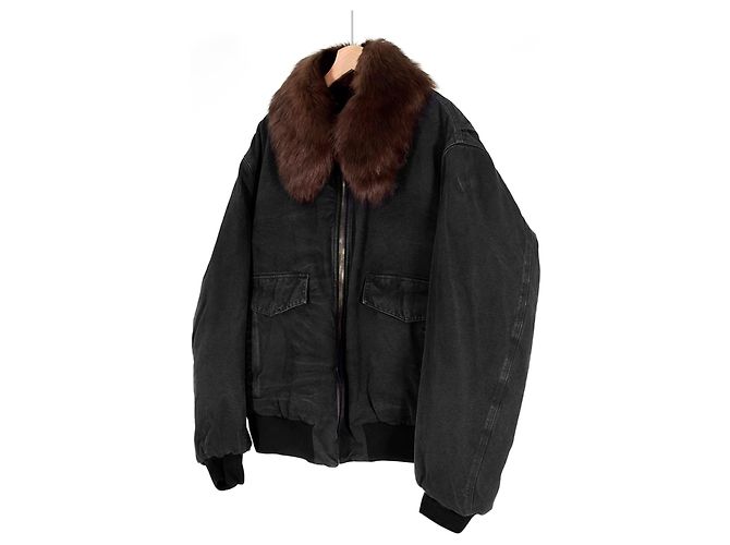Prada Giacca bomber in denim shearling per uomo, blu, con colletto nero - vista 2