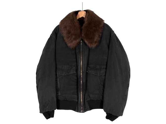 Prada Giacca bomber in denim shearling per uomo, blu, con colletto nero - vista 3