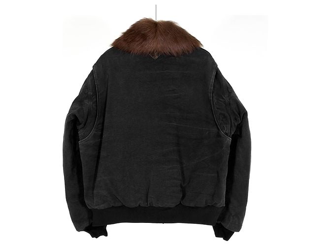 Prada Giacca bomber in denim shearling per uomo, blu, con colletto nero - vista 4