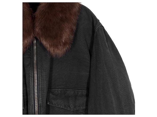 Prada Giacca bomber in denim shearling per uomo, blu, con colletto nero - vista 7