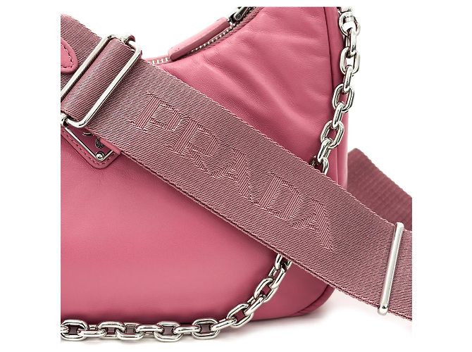 Prada Bolsa hobo de ombro em couro Napa acolchoado para mulheres - Rosa - vista 10